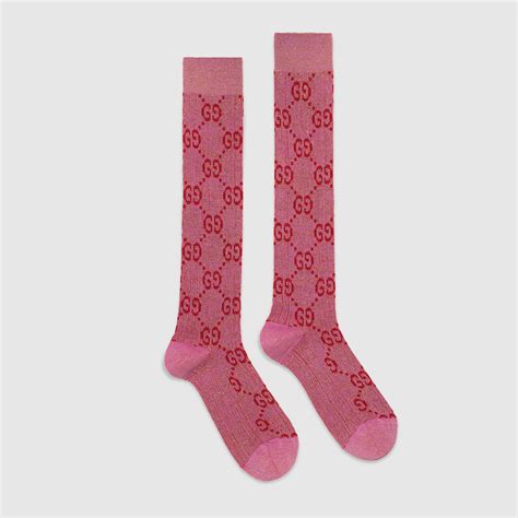 gucci calzini rosa|Calzini in misto cotone con motivo GG in rosa e arancione.